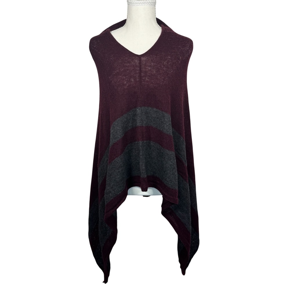 Celeste Womens Wool Cashmere Blend Poncho Size OS Maroon Gray Winter Cozy
